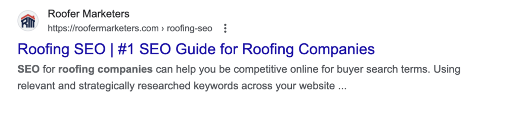 An example of a website page meta description on Google
